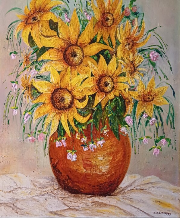 Painting titled "MES TOURNESOLS" by Christiane Guerry, Original Artwork, Acrylic