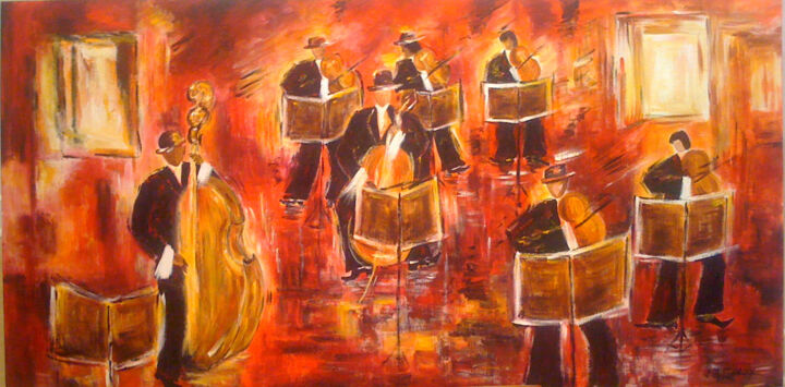 Painting titled "LE GRAND ORCHESTRE" by Christiane Guerry, Original Artwork, Oil