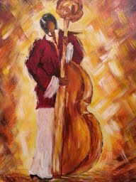 Painting titled "LE CONTREBASSISTE I…" by Christiane Guerry, Original Artwork, Oil