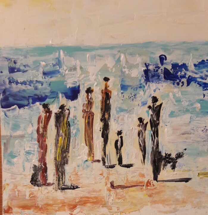 Painting titled "Promenade à la mer" by Christiane Guerry, Original Artwork, Acrylic