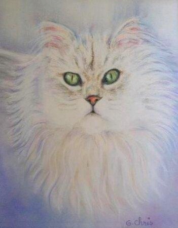 Painting titled "Hypnose féline" by Christiane Guilleminot, Original Artwork, Pastel