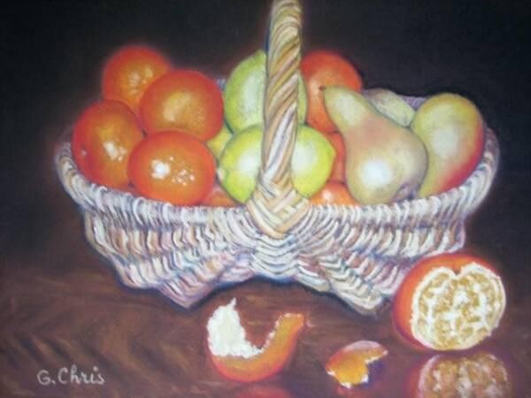 Peinture intitulée "Le panier d'abondan…" par Christiane Guilleminot, Œuvre d'art originale, Pastel