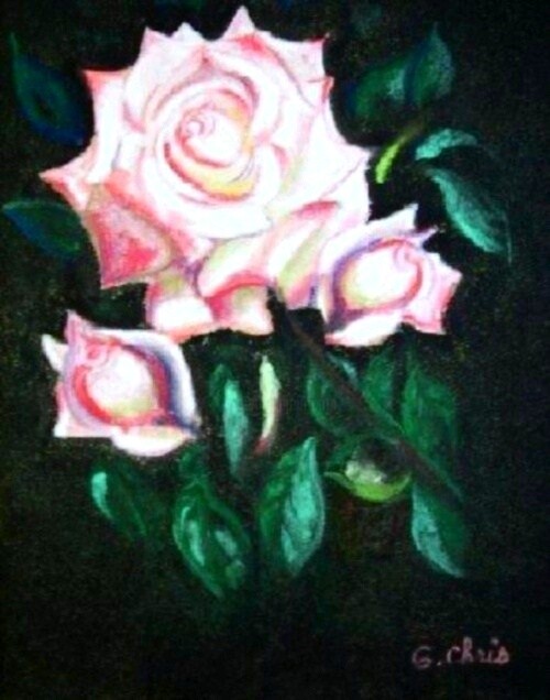 Peinture intitulée "Rose charnelle" par Christiane Guilleminot, Œuvre d'art originale, Pastel