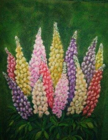 Drawing titled "Lupins" by Christiane Guilleminot, Original Artwork, Pastel