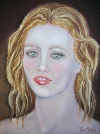 Drawing titled "Portrait de Vanessa" by Christiane Guilleminot, Original Artwork, Pastel