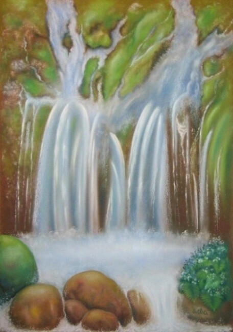 Peinture intitulée "Cascade de la clair…" par Christiane Guilleminot, Œuvre d'art originale, Pastel