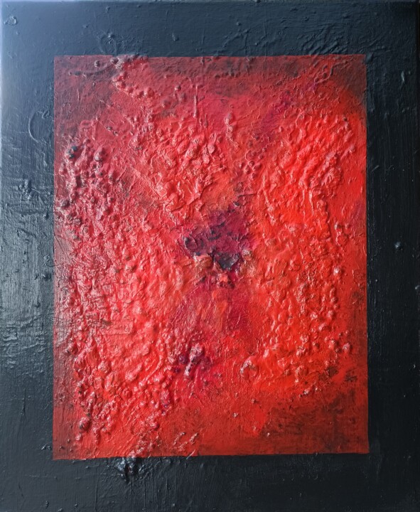Painting titled "LE ROUGE ET NOIR" by Christiane Hess (CHRYSTAL), Original Artwork, Acrylic Mounted on Wood Stretcher frame