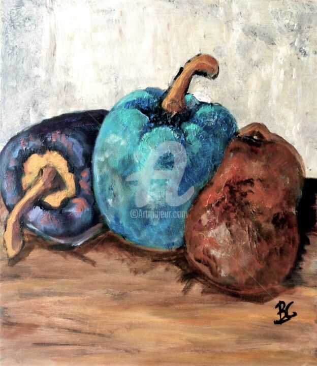 Painting titled "Still life Peppers…" by Christiane Marette (Christiane Marette - B.C Créations), Original Artwork, Acrylic