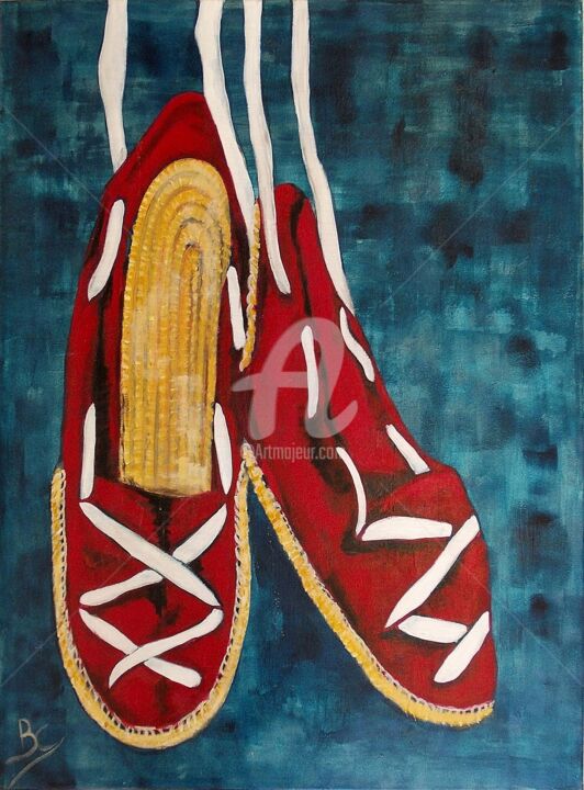 Painting titled "Catalan shoes - mod…" by Christiane Marette (Christiane Marette - B.C Créations), Original Artwork, Acrylic