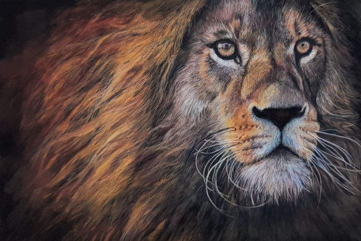Painting titled "Le lion" by Christiane Mory, Original Artwork, Pastel