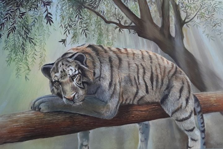 Malarstwo zatytułowany „Tigre” autorstwa Christiane Mory, Oryginalna praca, Pastel