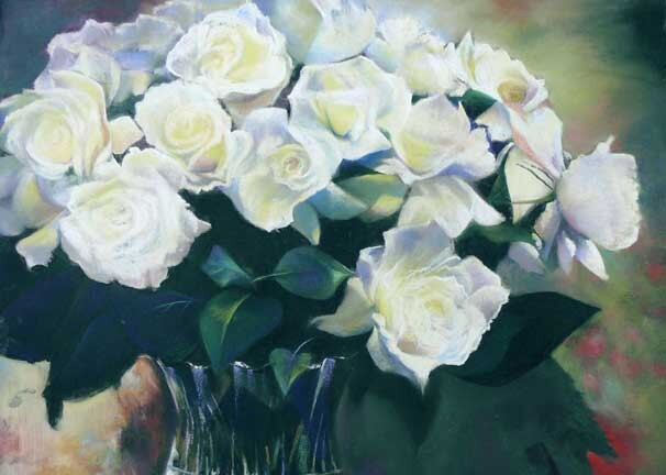 Painting titled "Roses blanches" by Christiane Plante, Original Artwork, Other