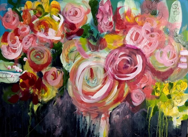 Painting titled "The flowers of love…" by Christiane Roy, Original Artwork, Acrylic