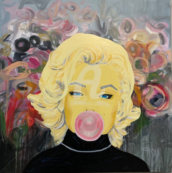 Painting titled "Très chère Marilyn 2" by Christiane Roy, Original Artwork, Acrylic Mounted on Wood Stretcher frame