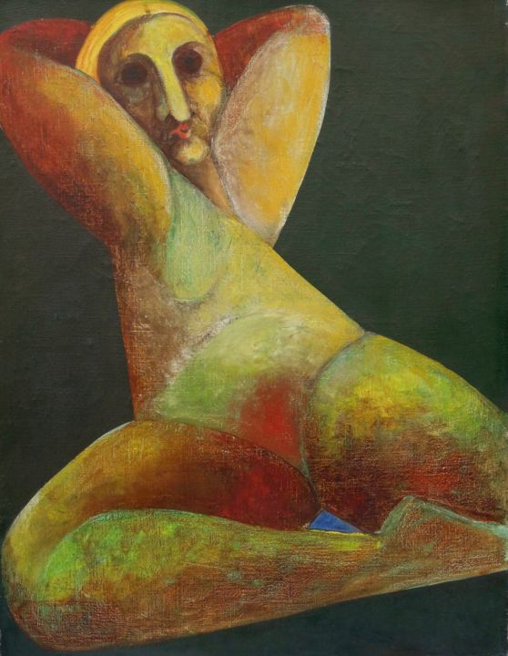 Painting titled "Femme - sexe" by Christiane Seguin, Original Artwork, Oil Mounted on Wood Stretcher frame