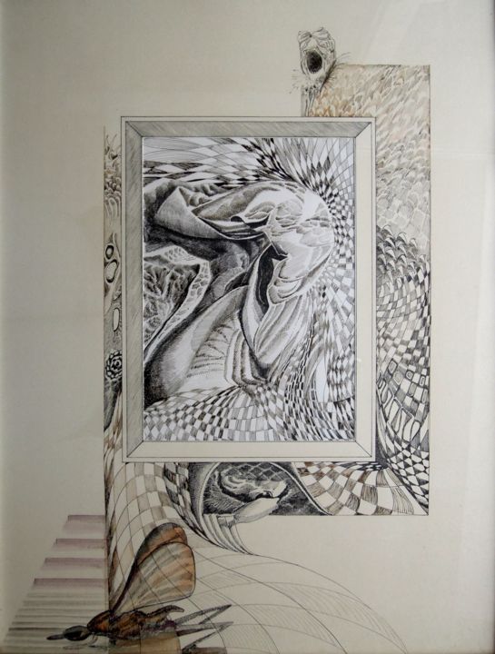 Σχέδιο με τίτλο "Larve et Papillon" από Christiane Seguin, Αυθεντικά έργα τέχνης, Μελάνι