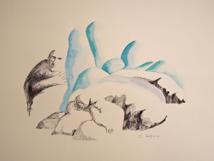Dessin intitulée "Cérule" par Christiane Seguin, Œuvre d'art originale, Encre
