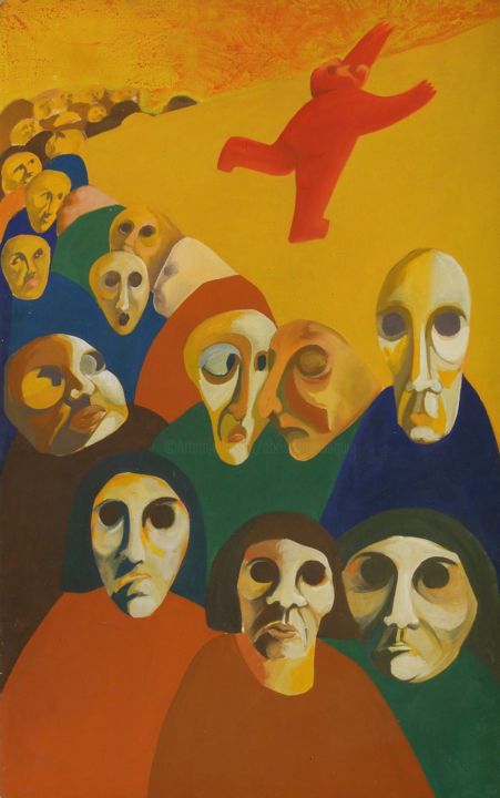 Картина под названием "Fuite Orange" - Christiane Seguin, Подлинное произведение искусства, Масло Установлен на Деревянная р…