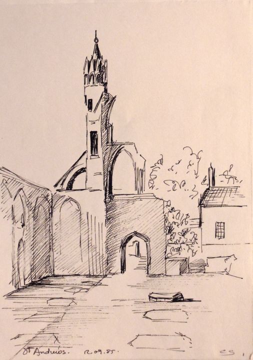 Σχέδιο με τίτλο "Vestige - St Andrews" από Christiane Seguin, Αυθεντικά έργα τέχνης, Στυλό
