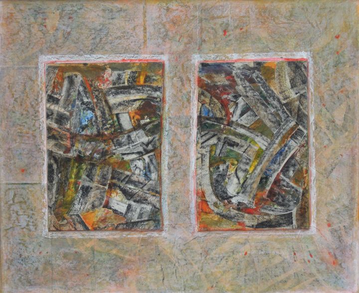Collages titled "Plus Deux." by Christiane Seguin, Original Artwork, Collages Mounted on Wood Panel