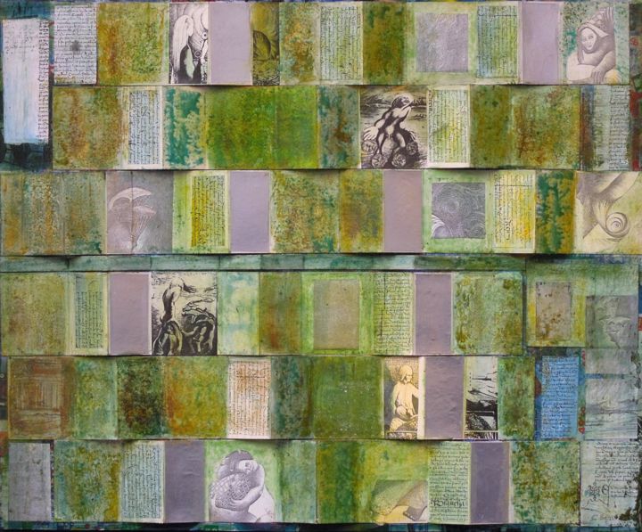 Collages titled "Archives Cigala" by Christiane Seguin, Original Artwork, Collages Mounted on Wood Panel