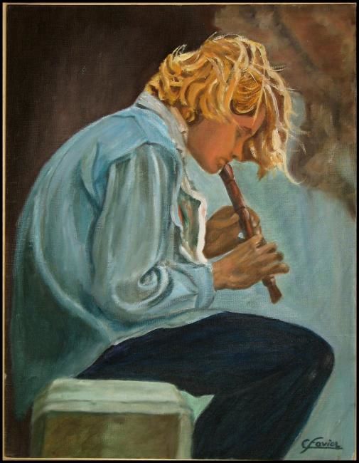 Peinture intitulée "le Joueur de Flûte" par Christiane Favier, Œuvre d'art originale