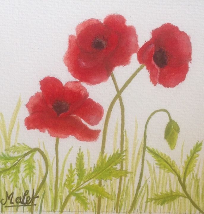 Peinture intitulée "COQUELICOTS" par Christiane Malet, Œuvre d'art originale, Aquarelle