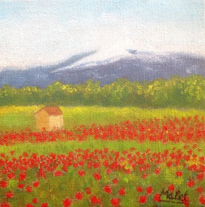 Painting titled "CHAMPS DE COQUELICO…" by Christiane Malet, Original Artwork, Oil