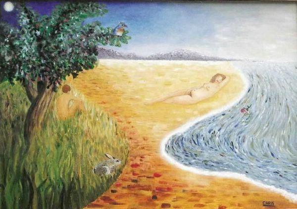 Painting titled "ADAM ET EVE , HUILE…" by Christiane Malet, Original Artwork, Oil