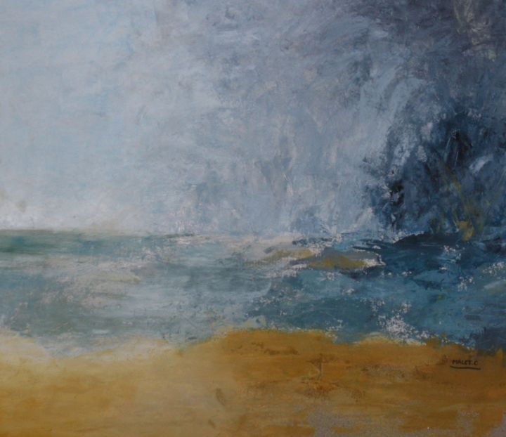 Painting titled "MER , HUILE AU COUT…" by Christiane Malet, Original Artwork, Oil