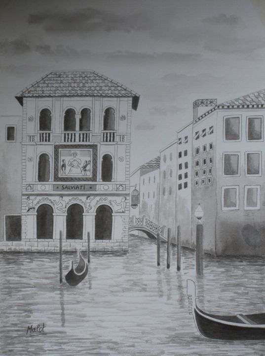 Tekening getiteld "GRAND CANAL , VENIS…" door Christiane Malet, Origineel Kunstwerk