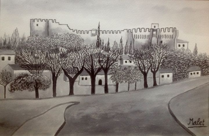 Drawing titled "FORT ST ANDRÉ VILLE…" by Christiane Malet, Original Artwork, Ink