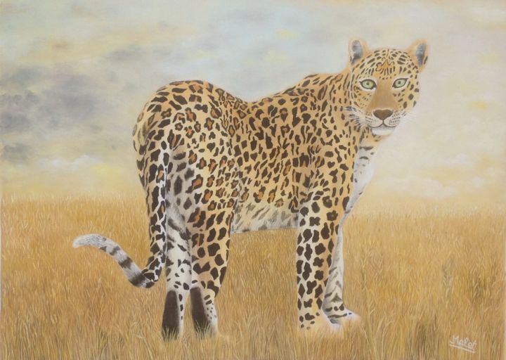 Painting titled "LEOPARD" by Christiane Malet, Original Artwork, Oil