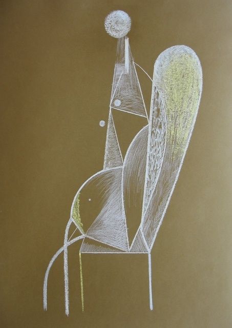 Desenho intitulada "Femme assise, paste…" por Christian Lopez, Obras de arte originais
