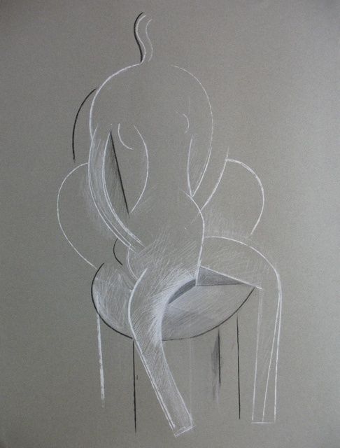 Drawing titled "Femme assise, craie…" by Christian Lopez, Original Artwork