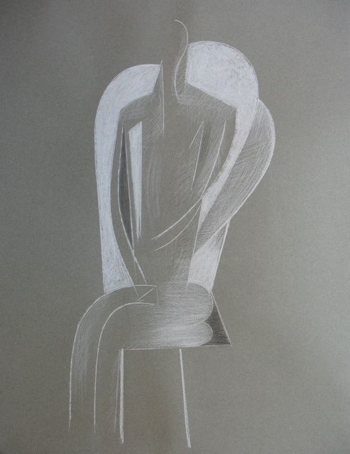 Desenho intitulada "Femme assise, craie…" por Christian Lopez, Obras de arte originais