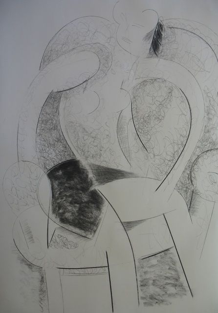 Drawing titled "Femme assise, fusai…" by Christian Lopez, Original Artwork