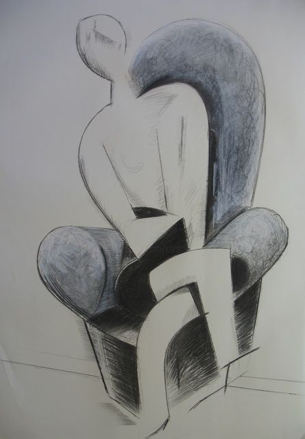 Drawing titled "Femme assise, fusai…" by Christian Lopez, Original Artwork