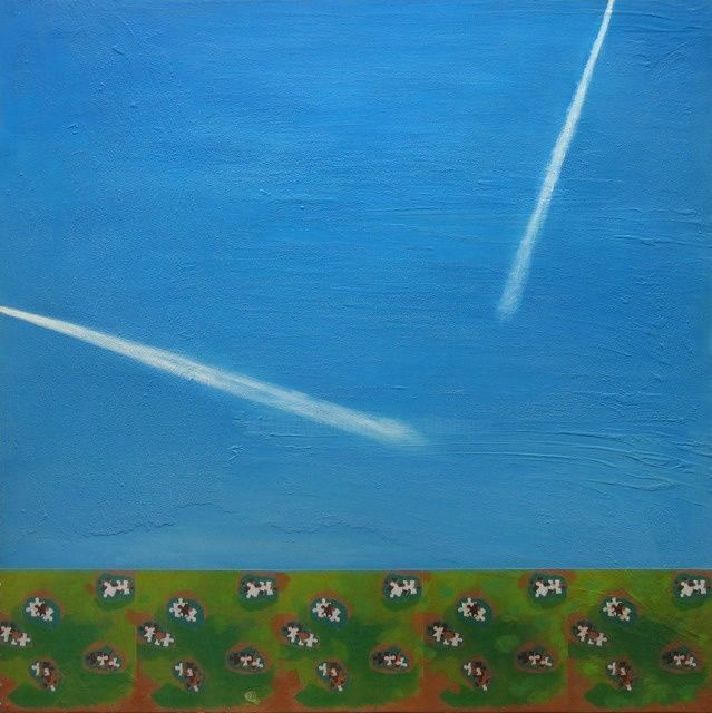 Contemporary landscape in Ornans, huile/bois. - Painting, 100x100 cm ©2000 by Christian Lopez -