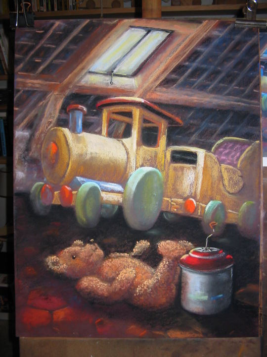 Schilderij getiteld "Le grenier" door Christian Nieto, Origineel Kunstwerk, Pastel