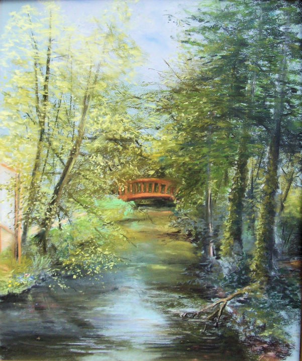 Peinture intitulée "La passerelle" par Christian Nieto, Œuvre d'art originale, Pastel