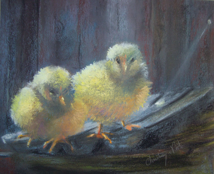 Pintura intitulada "les petits derniers…" por Christian Nieto, Obras de arte originais, Pastel