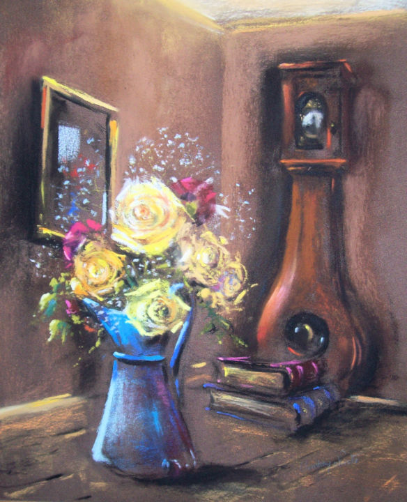 Tekening getiteld "Le temps des roses" door Christian Nieto, Origineel Kunstwerk, Pastel