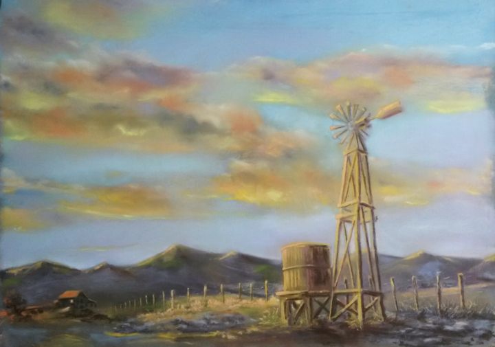 Painting titled "à l'ouest.jpg" by Christian Nieto, Original Artwork, Pastel