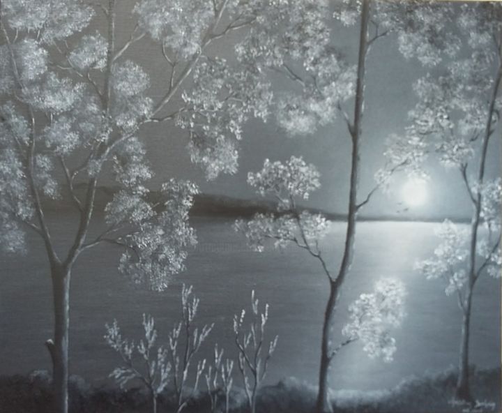 Peinture intitulée "clair-de-lune-sur-l…" par Christian Salaun, Œuvre d'art originale, Huile
