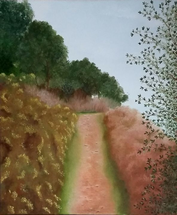 Peinture intitulée "sentier cotier à lo…" par Christian Salaun, Œuvre d'art originale, Huile