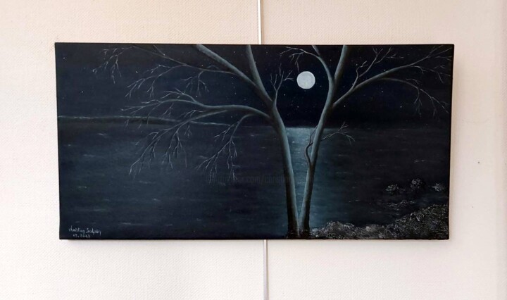 Peinture intitulée "clair de lune sur l…" par Christian Salaun, Œuvre d'art originale, Huile Monté sur Châssis en bois