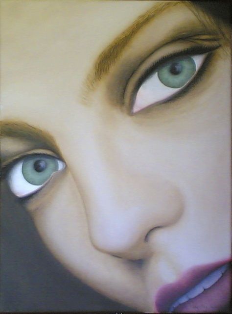 Painting titled "regard" by Christian Salaun, Original Artwork, Oil