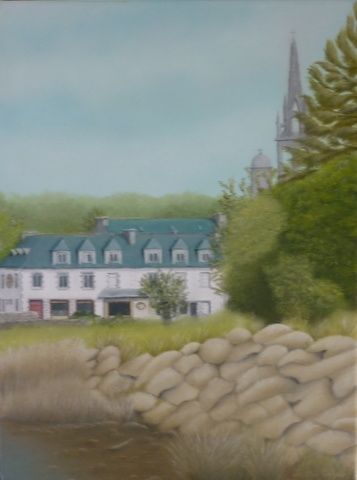 Peinture intitulée "vue du bourg de l'h…" par Christian Salaun, Œuvre d'art originale, Huile