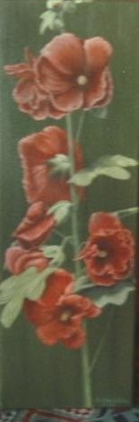 Peinture intitulée "roses tremieres" par Christian Salaun, Œuvre d'art originale